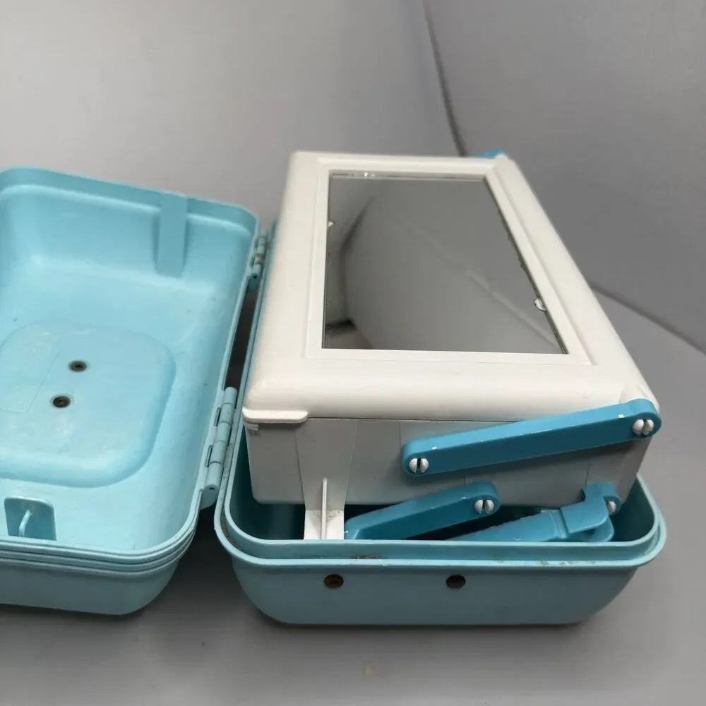 Caboodles Vintage 90s Makeup Case Blue Marble 2 Tier Tray Mirror GUC